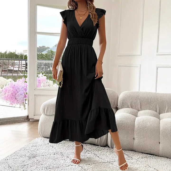 Elegant Flutter Sleeve Cocktail Maxi Dress