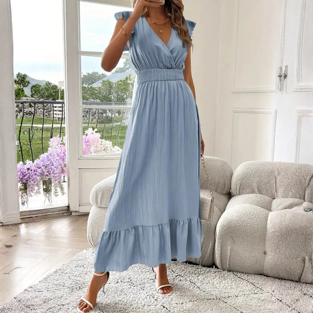 Elegant Flutter Sleeve Cocktail Maxi Dress