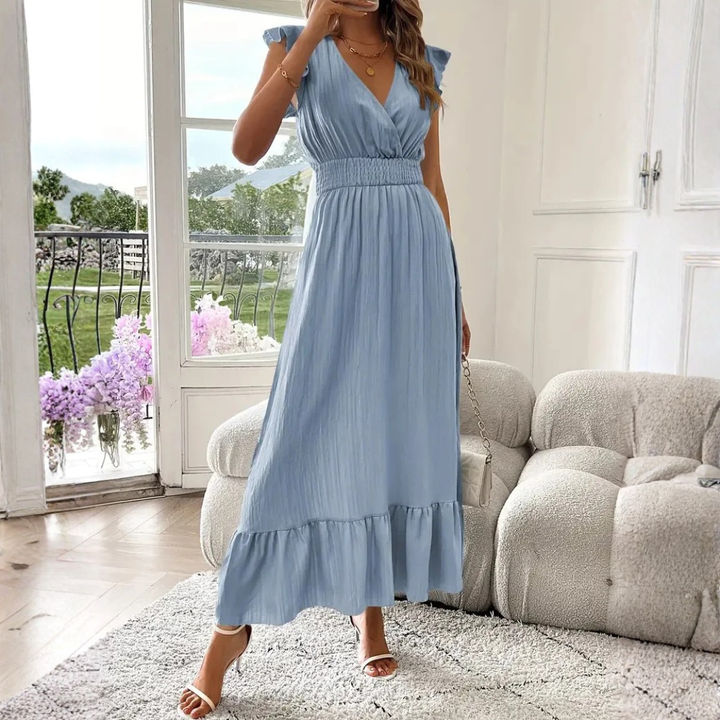Elegant Flutter Sleeve Cocktail Maxi Dress