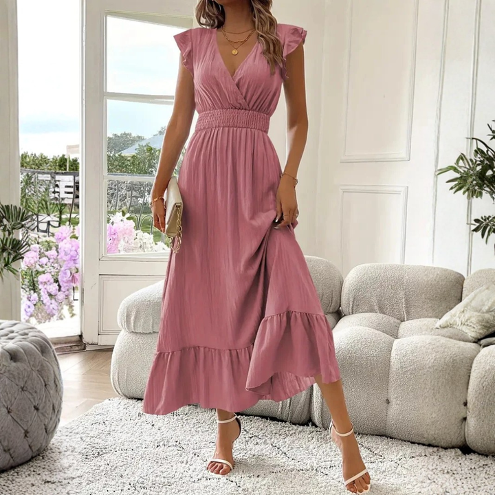 Elegant Flutter Sleeve Cocktail Maxi Dress