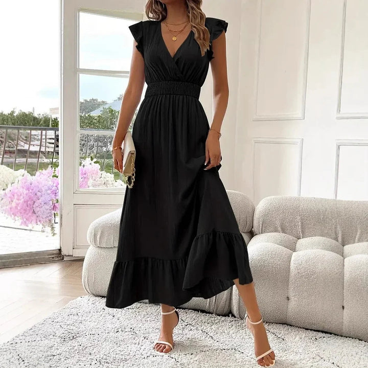 Elegant Flutter Sleeve Cocktail Maxi Dress