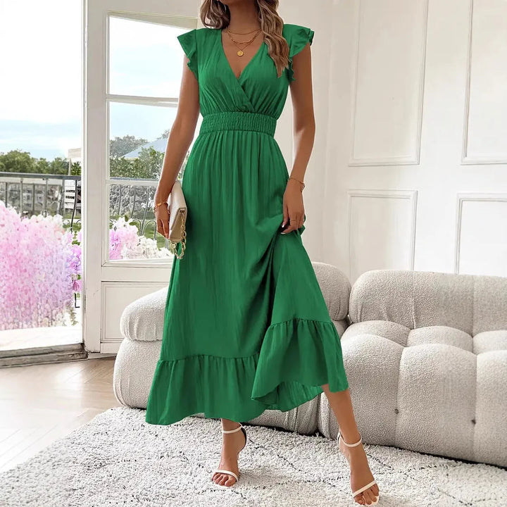 Elegant Flutter Sleeve Cocktail Maxi Dress