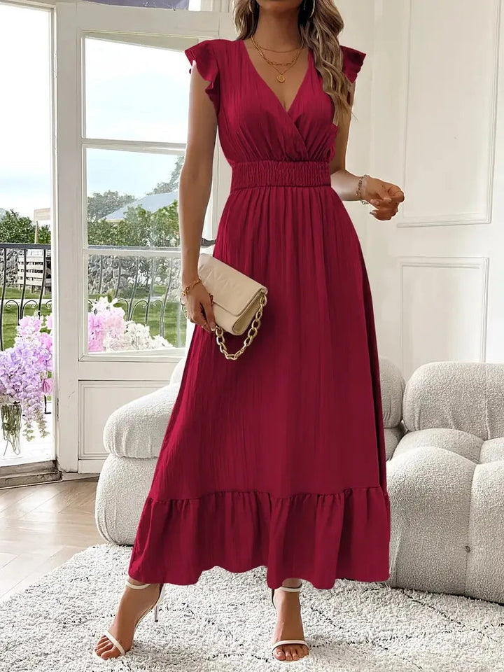 Elegant Flutter Sleeve Cocktail Maxi Dress