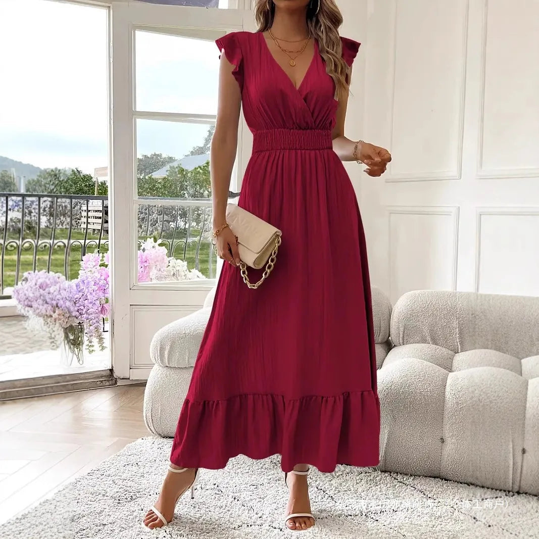 Elegant Flutter Sleeve Cocktail Maxi Dress