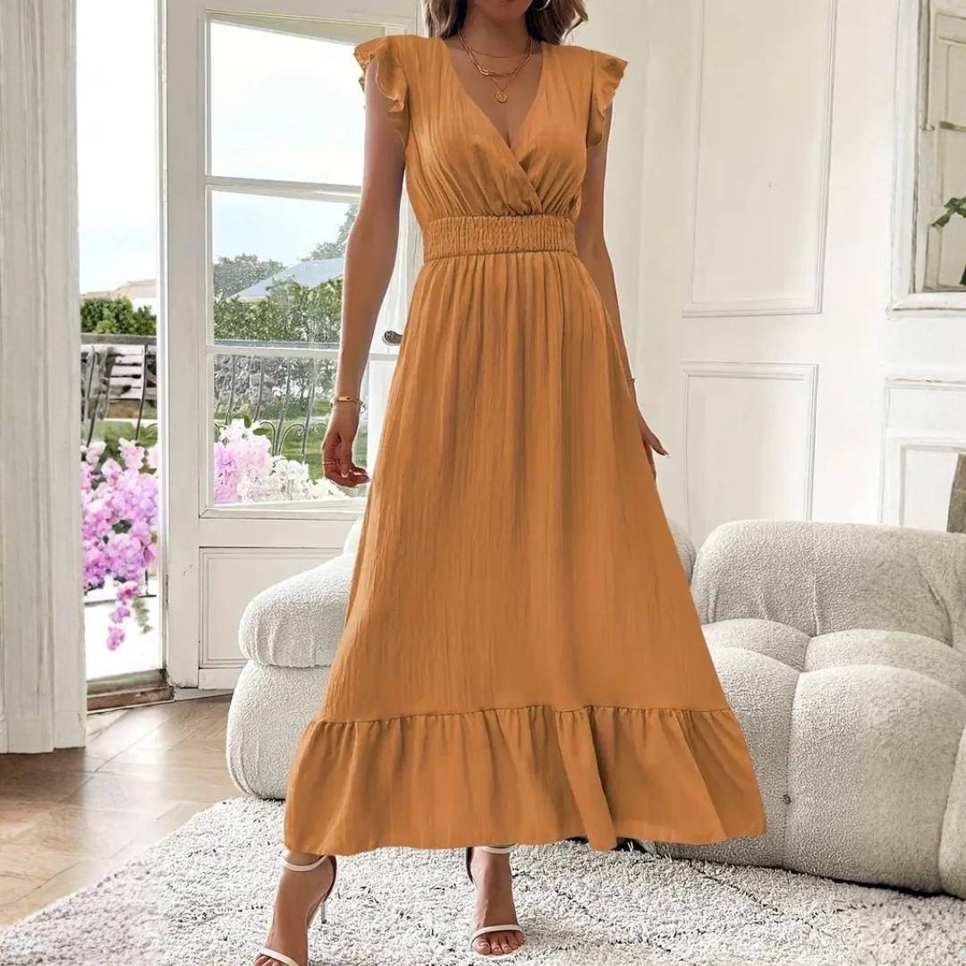 Elegant Flutter Sleeve Cocktail Maxi Dress