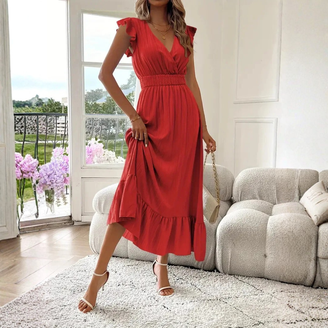 Elegant Flutter Sleeve Cocktail Maxi Dress
