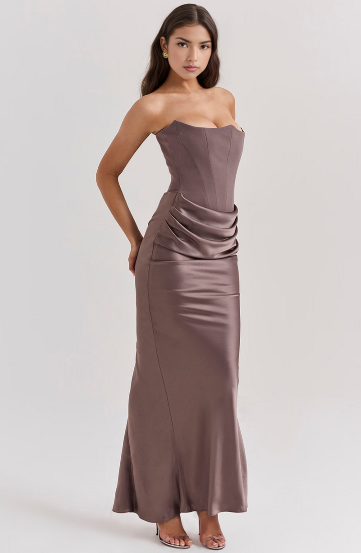 Isabella | Strapless Satin Evening Maxi Dress