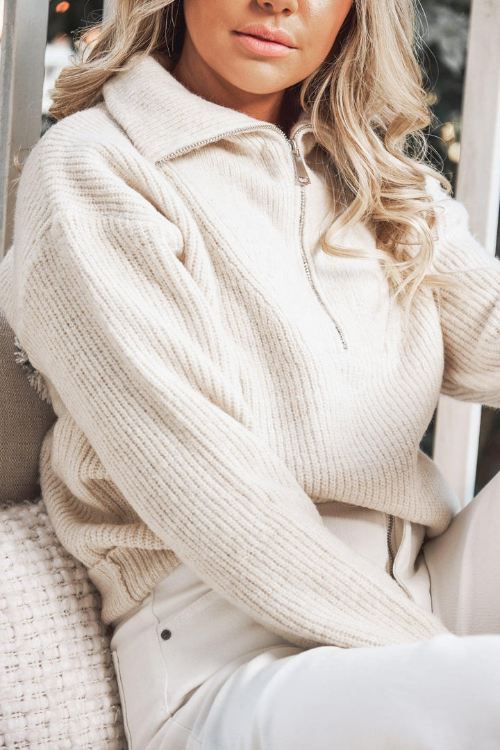 Casual Long Sleeve Rib Knit Sweater