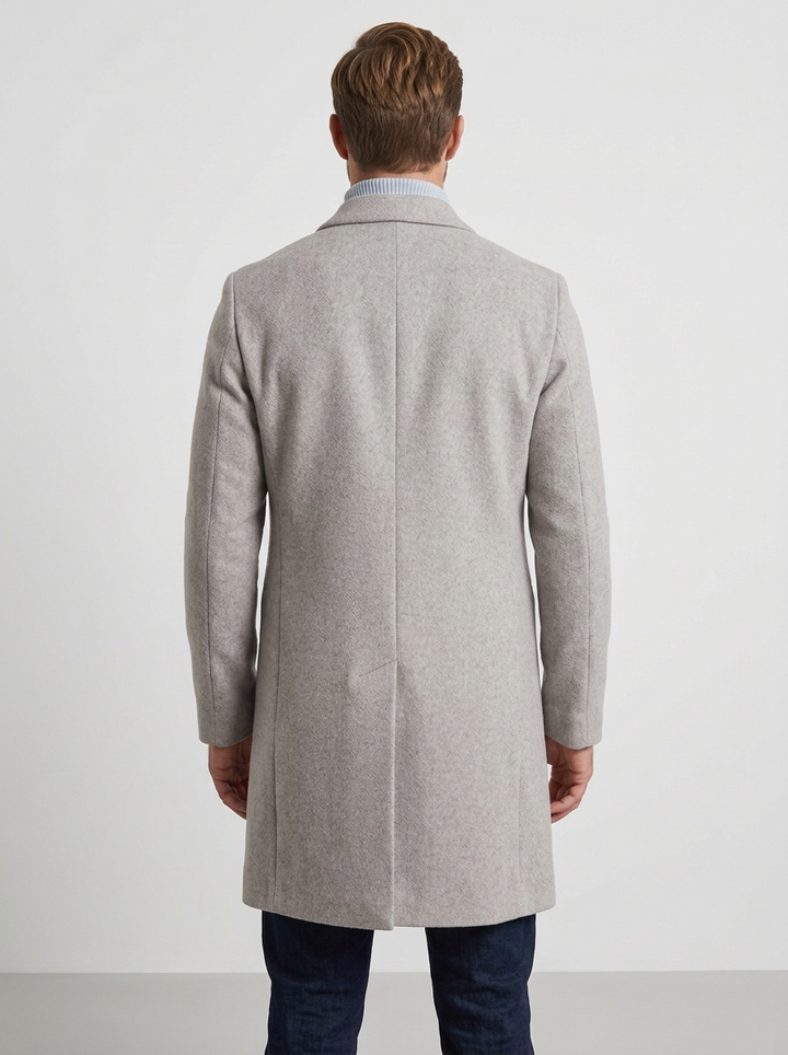 Men's Tailored Mid-Length Winter Coat with Button Fastening