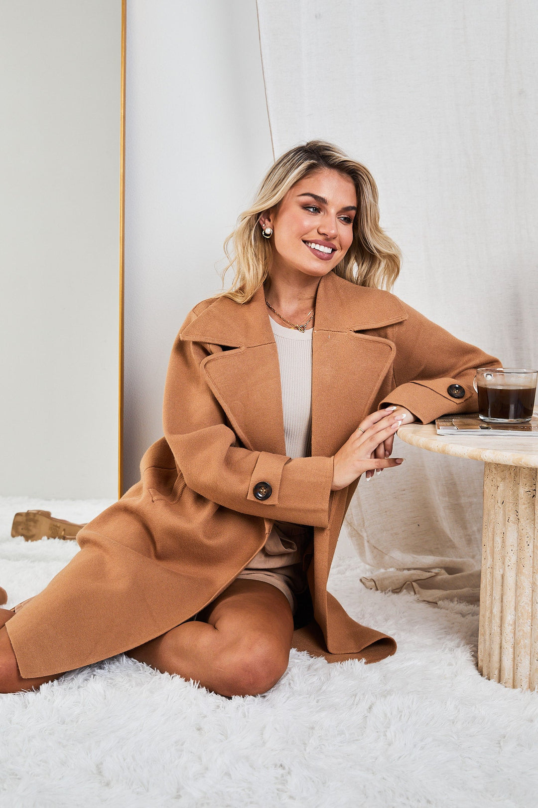 Tailored Open Front Long Coat