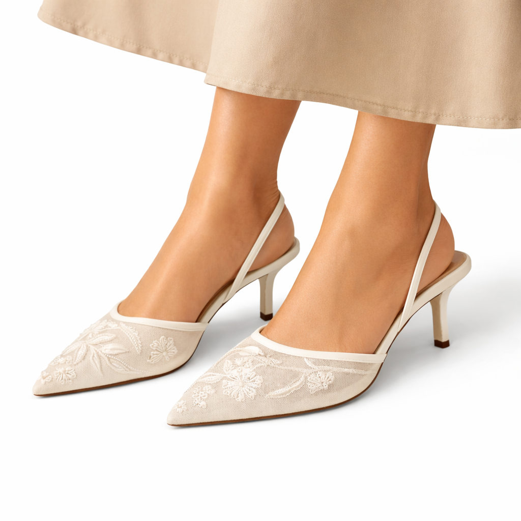 Women's Embroidered Mesh Slingback Heels