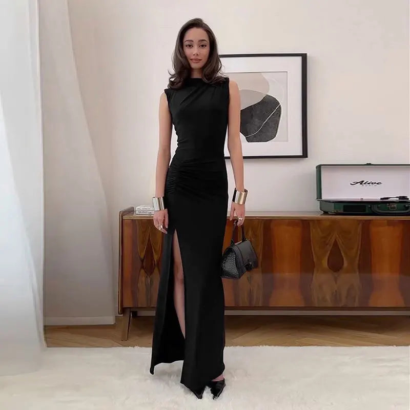 Clara | Formal Ruched Split Maxi Dress