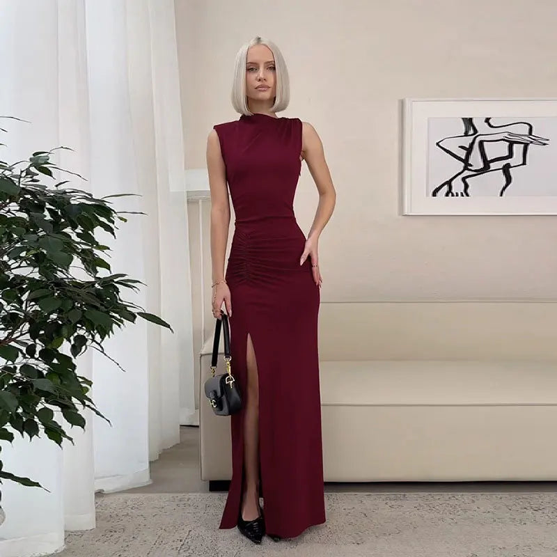 Clara | Formal Ruched Split Maxi Dress