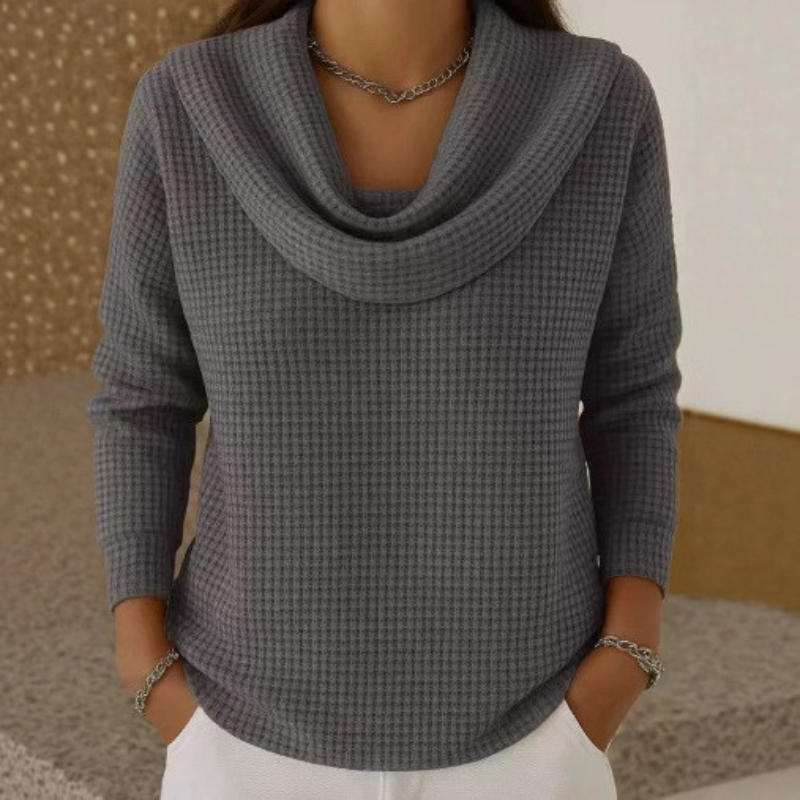 Women's Waffle Knit Cowl Neck Top in Relaxed Fit
