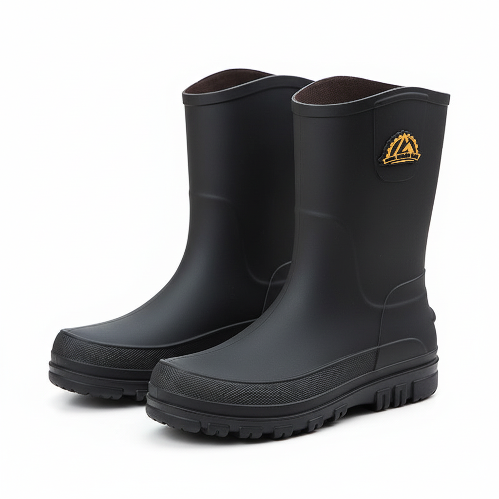 Waterproof Rubber Knee-High Rain Boots in Black