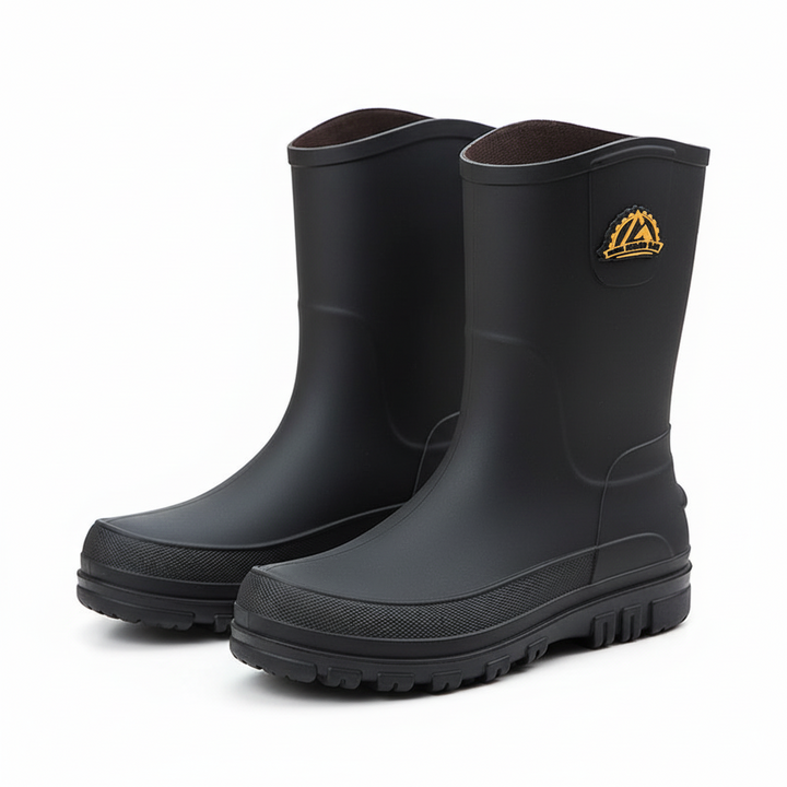 Waterproof Rubber Knee-High Rain Boots in Black