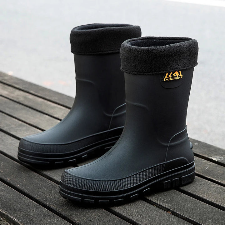 Waterproof Rubber Knee-High Rain Boots in Black