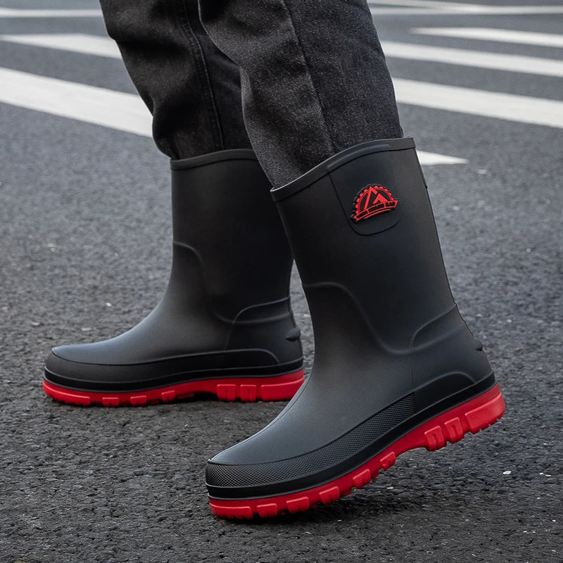 Waterproof Rubber Knee-High Rain Boots in Black