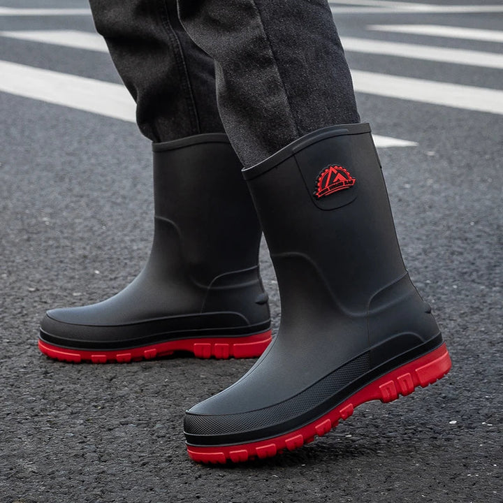 Waterproof Rubber Knee-High Rain Boots in Black