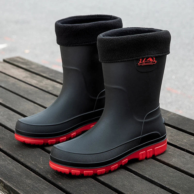 Waterproof Rubber Knee-High Rain Boots in Black