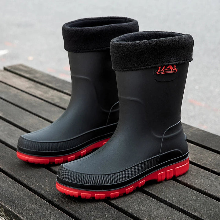 Waterproof Rubber Knee-High Rain Boots in Black