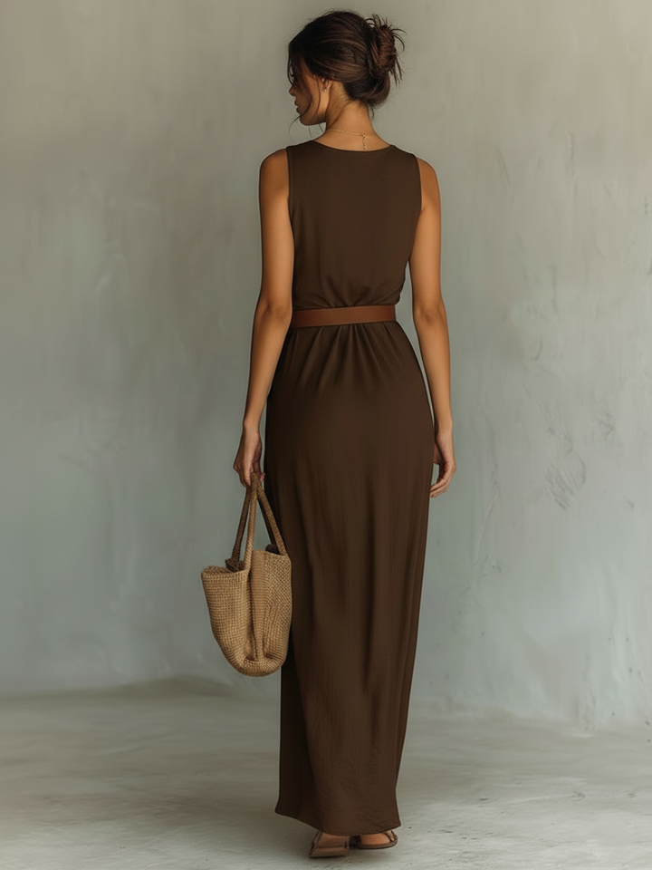Women's Draped Cowl-Neck Belted Maxi Dress