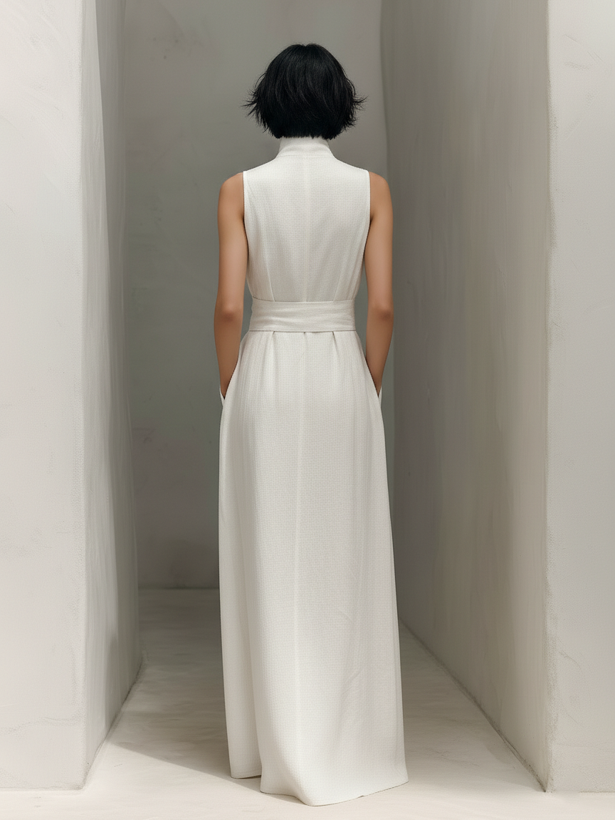 Women's Linen Tie-Waist Maxi Dress