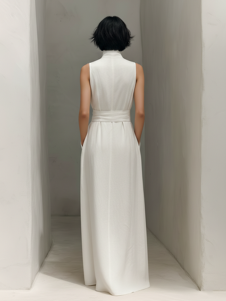 Women's Linen Tie-Waist Maxi Dress