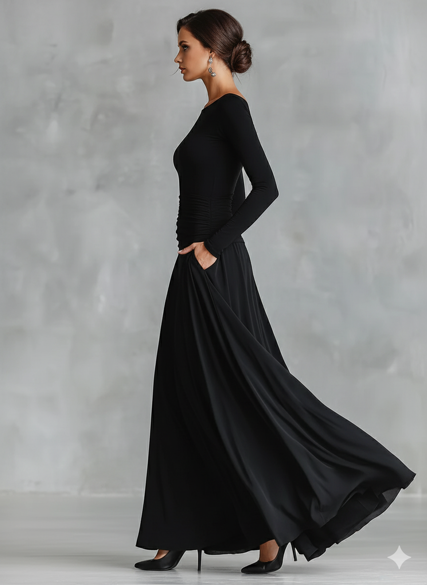 Celeste | Formal Ruched Long Sleeve Maxi Dress