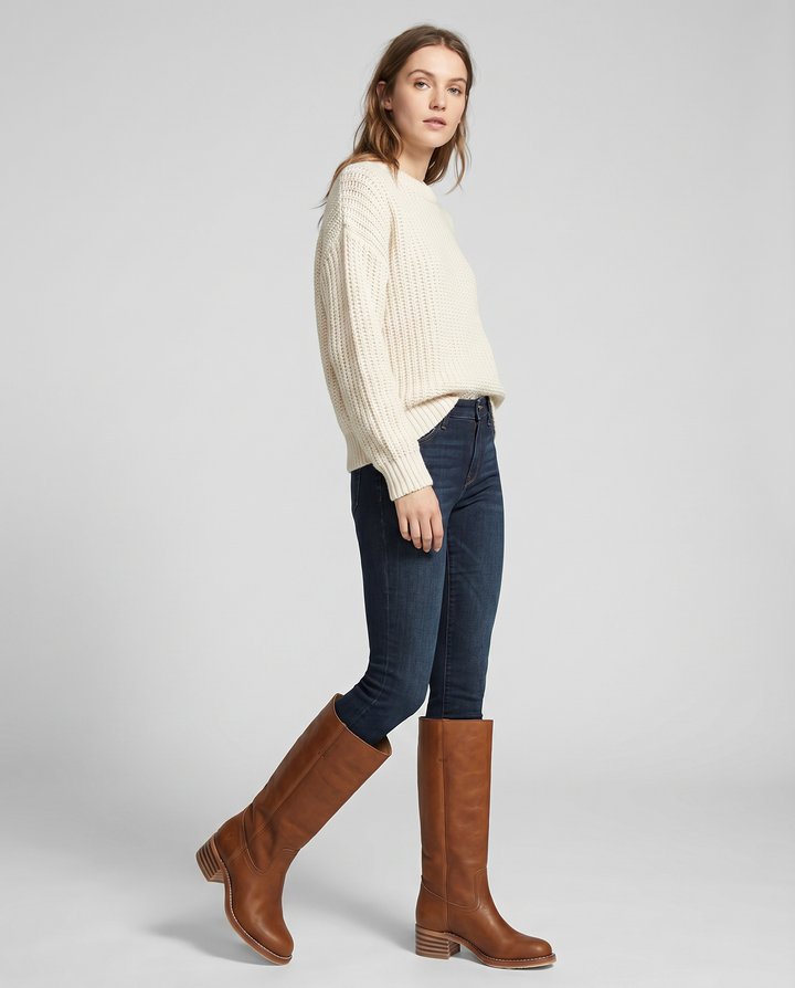 Sienna | Mid Calf Leather Block Heel Boots