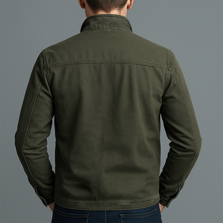 Men's Stand Collar Zip Jacket with Chest Pockets