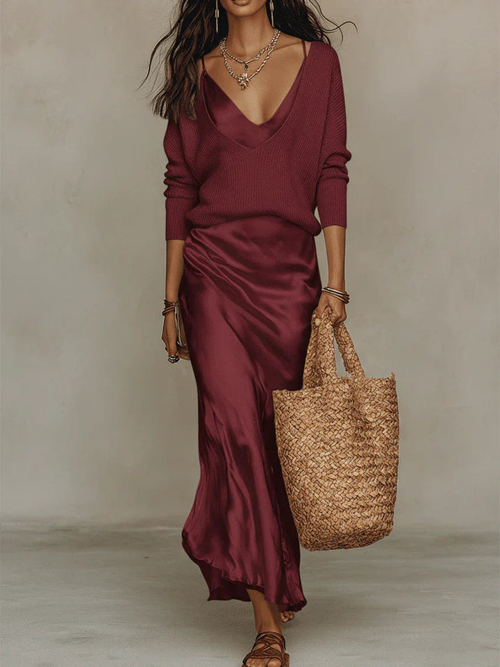 Women's Satin Midi Dress Set