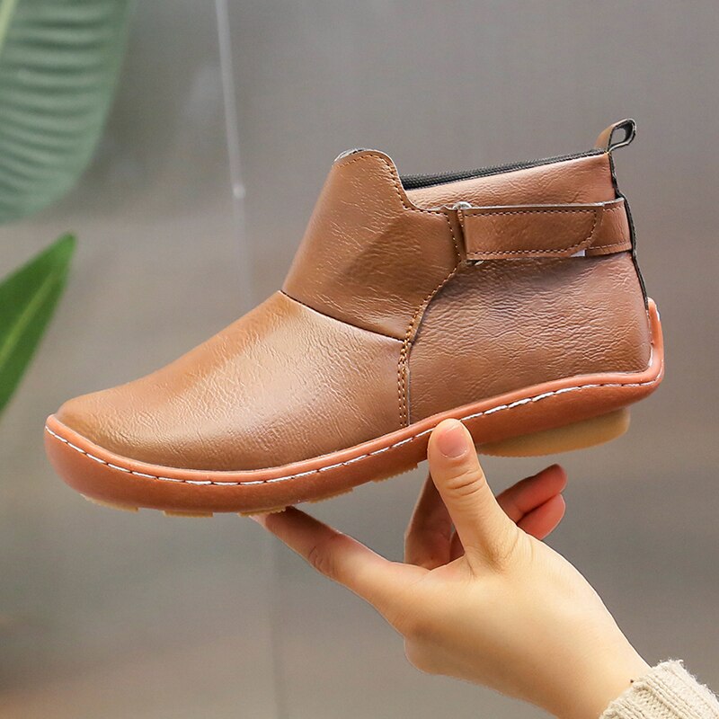 Casual Slip On Leather Ankle Boots