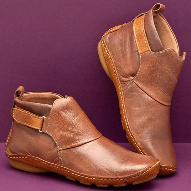 Casual Slip On Leather Ankle Boots
