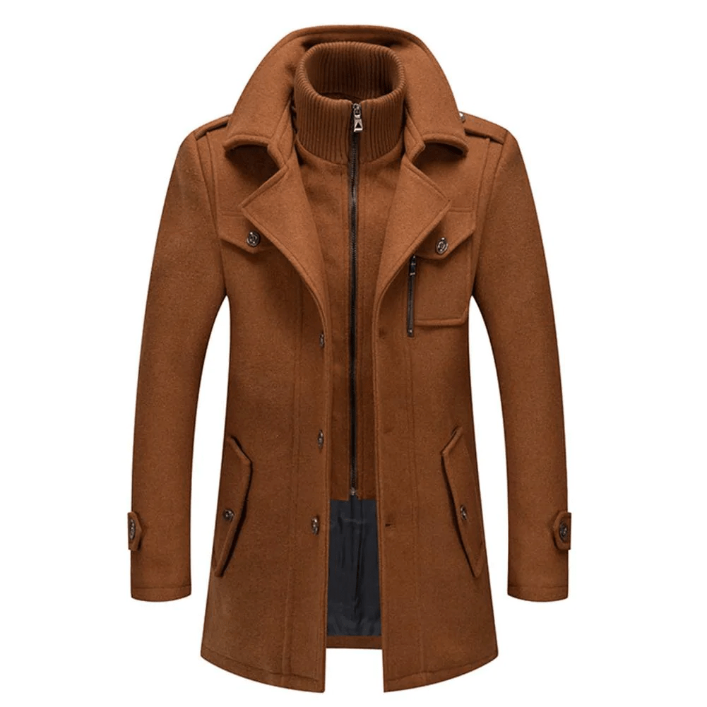 Men's High Collar Wool-Look Coat with Zip Front