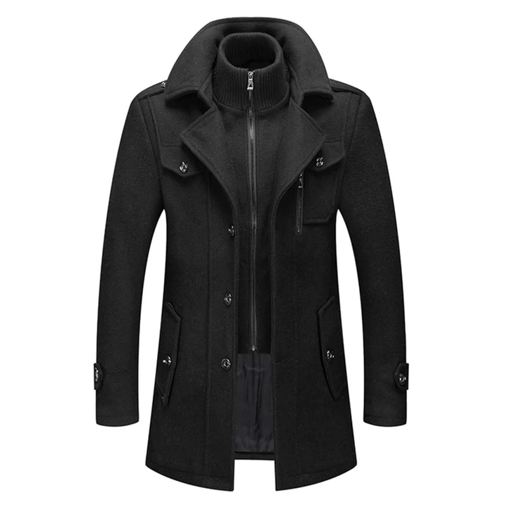 Men's High Collar Wool-Look Coat with Zip Front