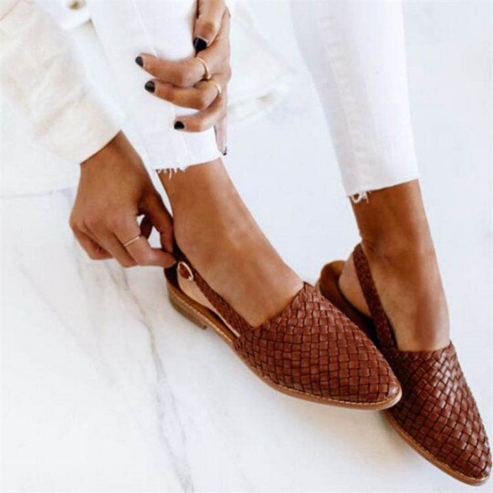 Women's Woven Leather Slingback Flats with Pointed Toe