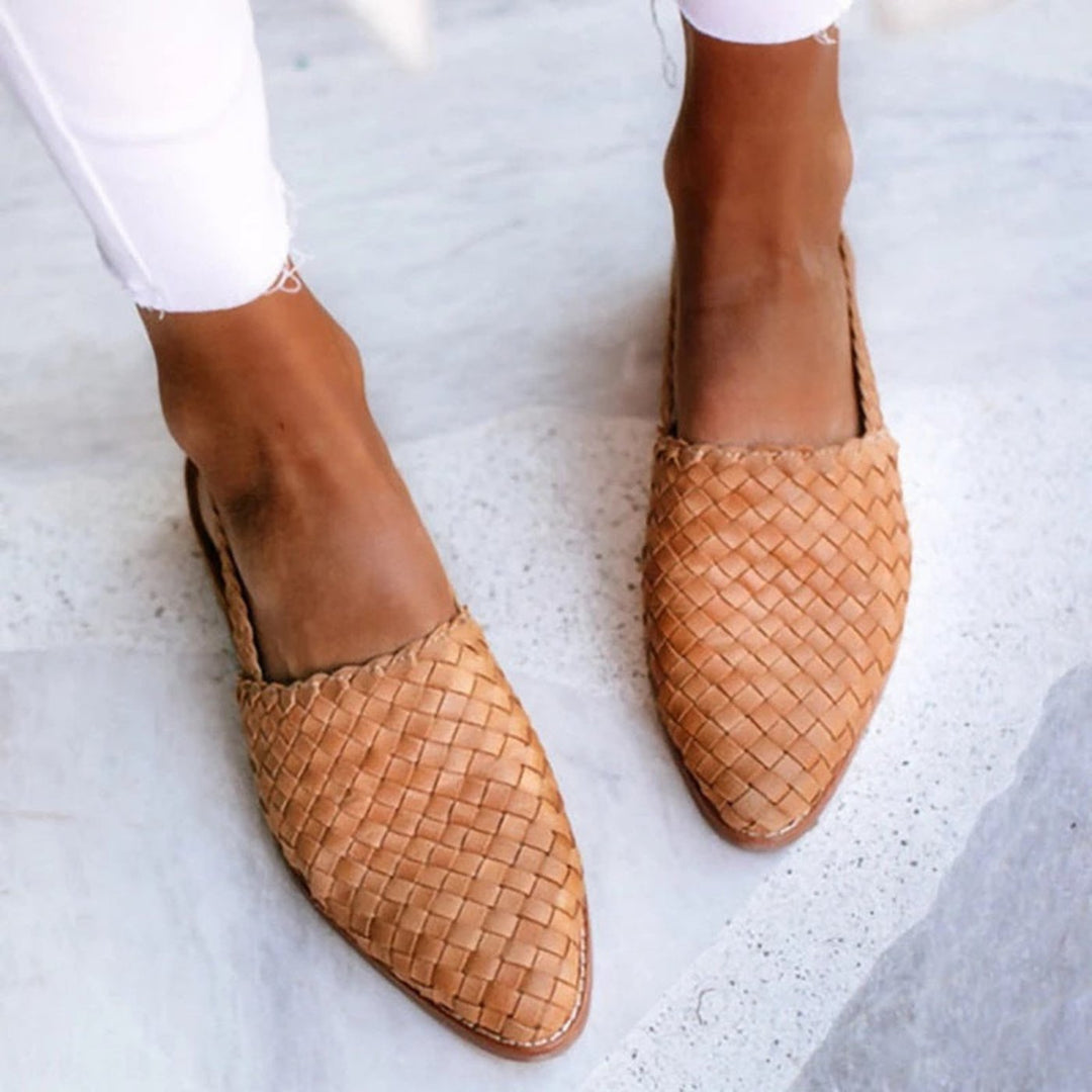 Women's Woven Leather Slingback Flats with Pointed Toe