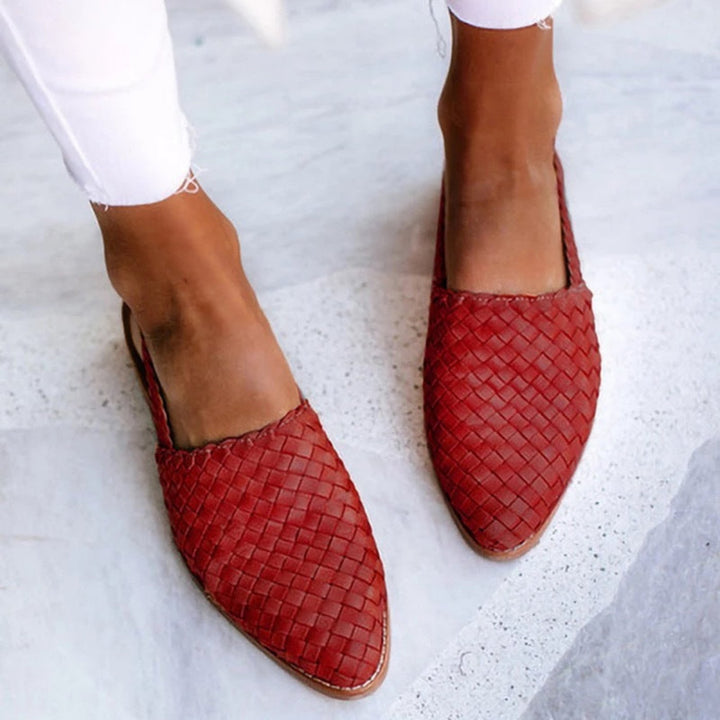 Women's Woven Leather Slingback Flats with Pointed Toe