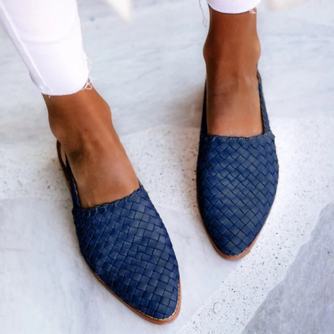 Women's Woven Leather Slingback Flats with Pointed Toe