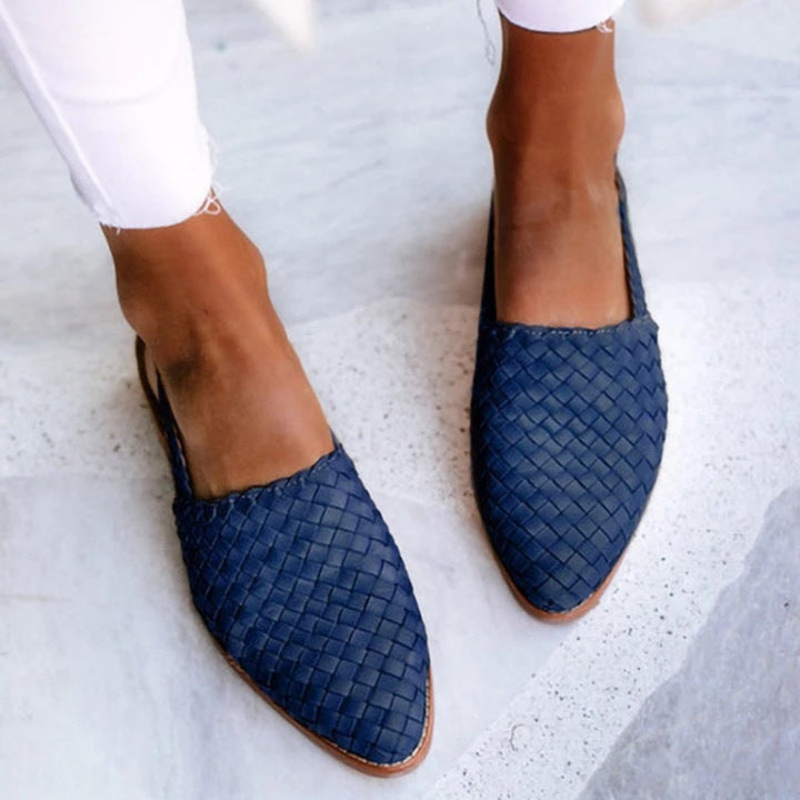 Women's Woven Leather Slingback Flats with Pointed Toe