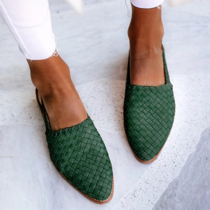 Women's Woven Leather Slingback Flats with Pointed Toe