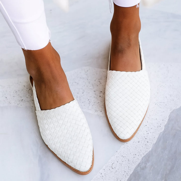 Women's Woven Leather Slingback Flats with Pointed Toe