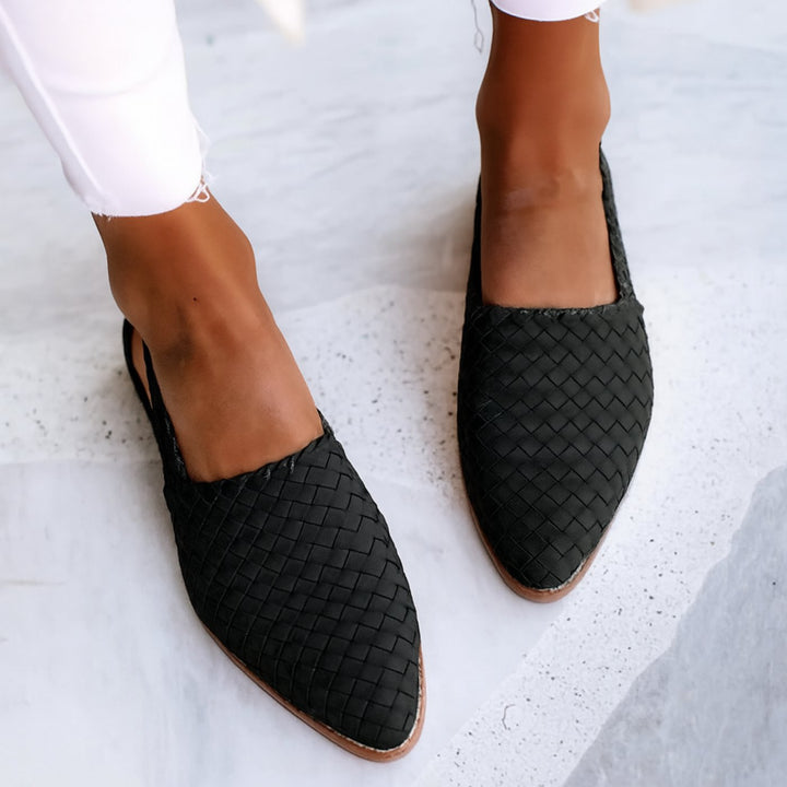 Women's Woven Leather Slingback Flats with Pointed Toe