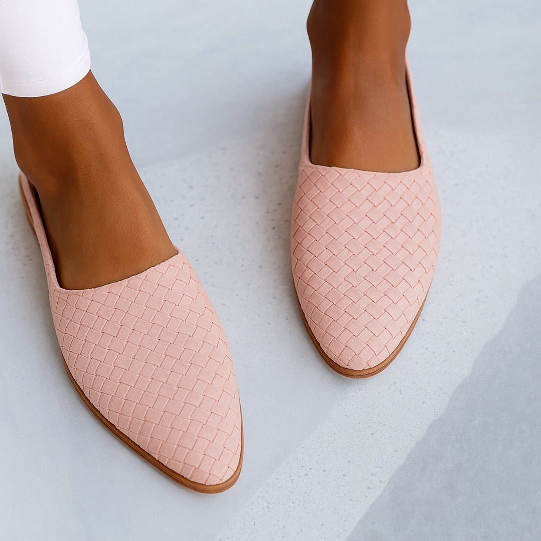 Women's Woven Leather Slingback Flats with Pointed Toe