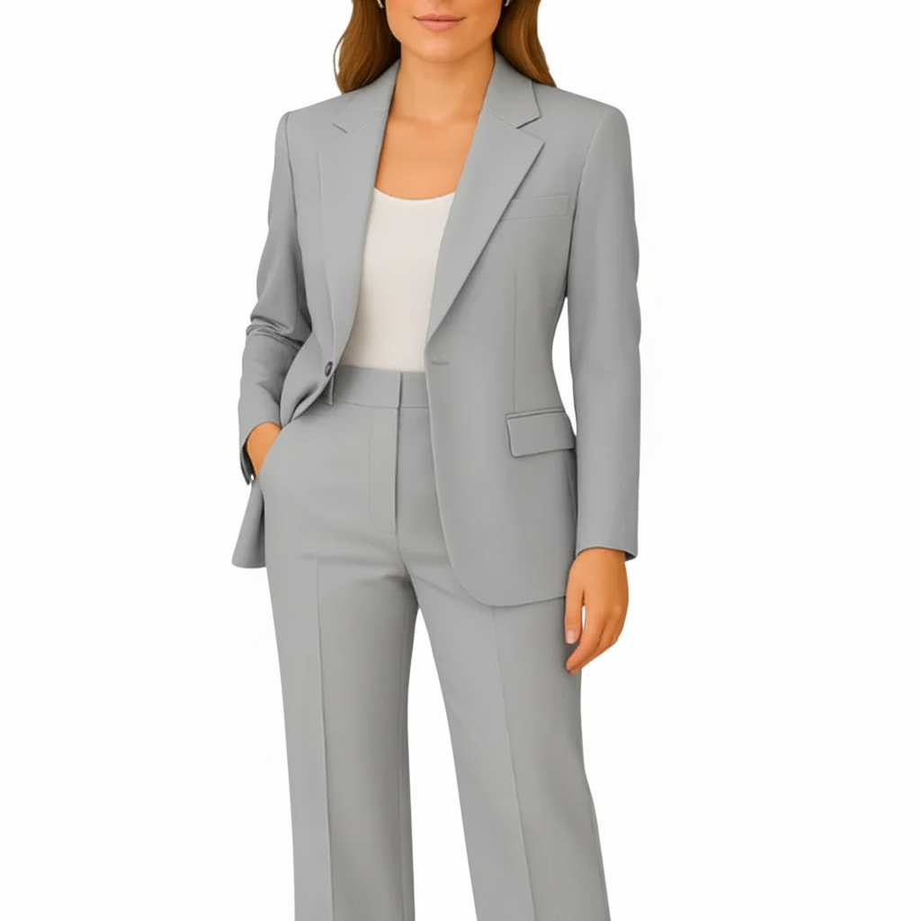 Women's Tailored Two Piece Trouser Suit with Single Button Blazer