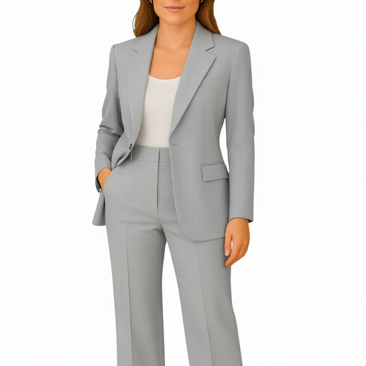 Women's Tailored Two Piece Trouser Suit with Single Button Blazer
