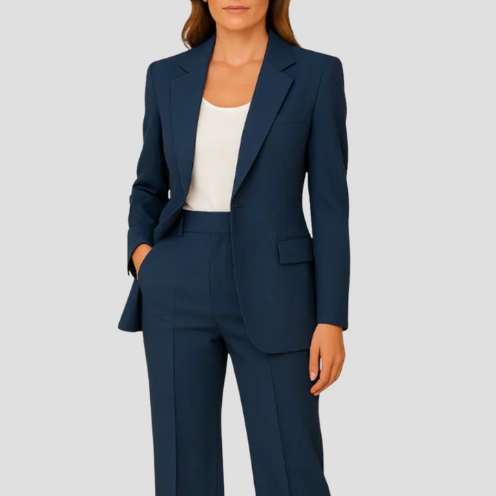 Women's Tailored Two Piece Trouser Suit with Single Button Blazer
