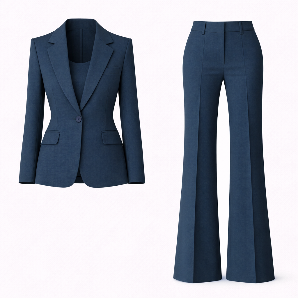 Women's Tailored Two Piece Trouser Suit with Single Button Blazer