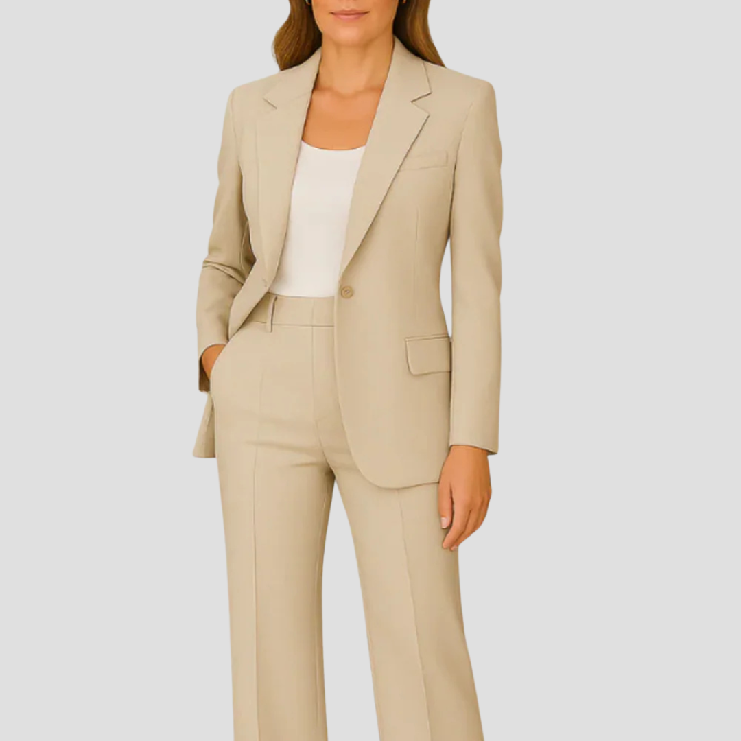 Women's Tailored Two Piece Trouser Suit with Single Button Blazer